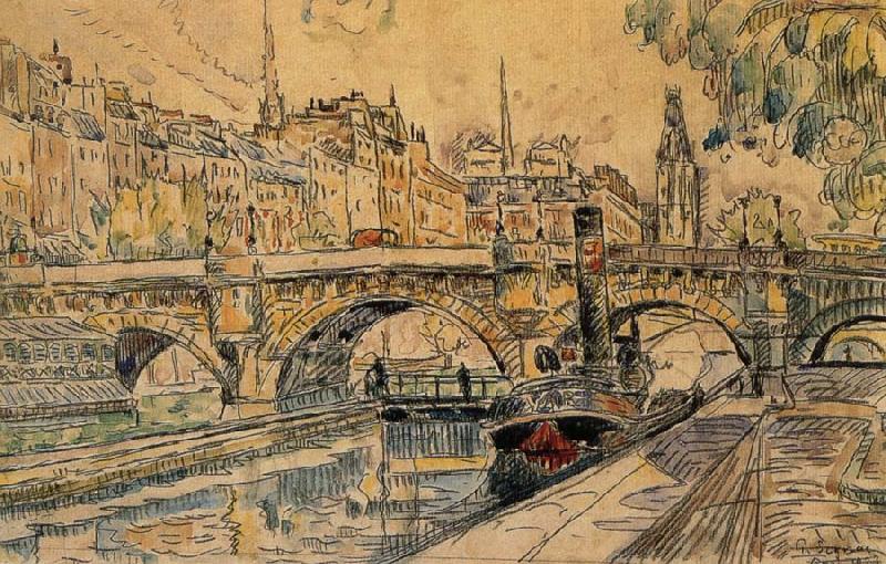 Paul Signac Bridge tug Germany oil painting art